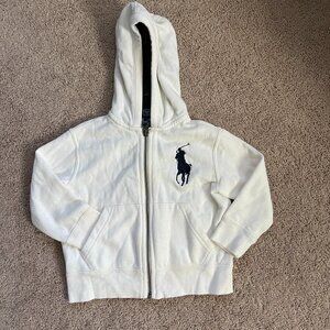 Polo Ralph Lauren Boy's White with Navy Big Pony Full Zip Hoodie Plaid Lining 2T
